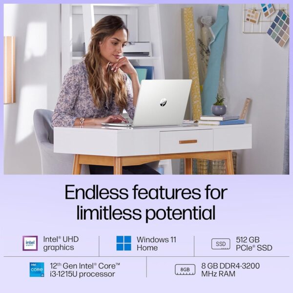 HP Laptop 15,12th Gen Intel Core i3-1215U,15.6 inch(39.6 cm),FHD,Anti-Glare,8 GB DDR4,512 GB SSD,Windows 11,MSO,Dual Speakers,1.69 kg,Natural Silver, - Image 9